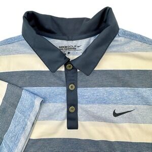 Nike Golf Tour Performance Mens Large Blue Striped Dri-FIT Polo Shirt 452515-479